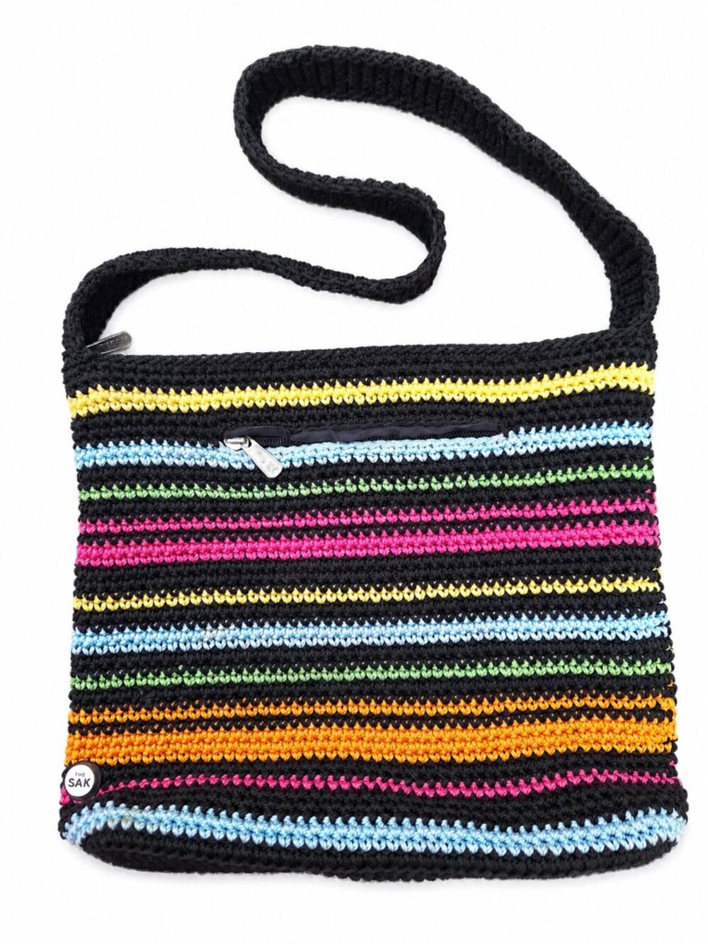 TheSak Crochet Shoulder Bag Y2K Colorful Striped Boho Retro Artsy Maximalist Fun